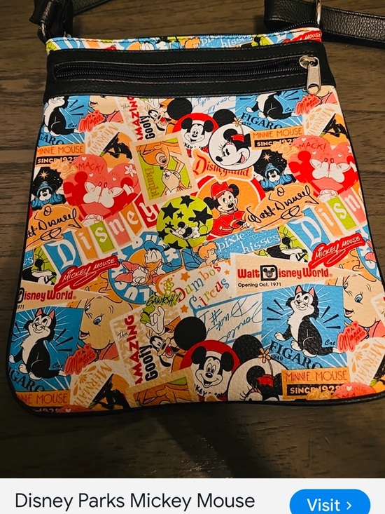 Walt Disney Handbags - #1861*”9X10” Cross Shoulder Bag with Multicolor Cartoon Print - Black Trim